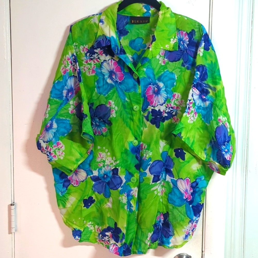 EUC Hug 1/2 Vintage 80s 90s Oversized Neon Floral Batwing Top Plus Size